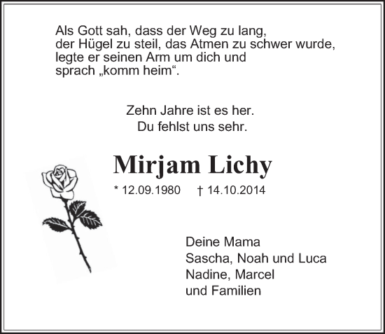 Traueranzeige von Mirjam Lichy von Berliner Morgenpost