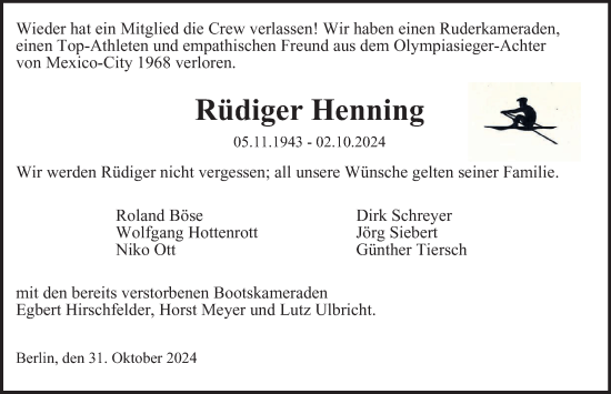 Traueranzeige von Rüdiger Henning 