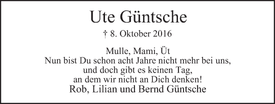 Traueranzeige von Ute Güntsche von Berliner Morgenpost