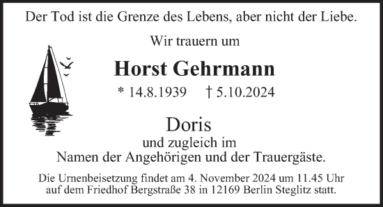 Traueranzeige von Horst Gehrmann von Berliner Morgenpost