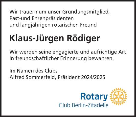 Traueranzeige von Klaus-Jürgen Rödiger 