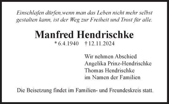 Traueranzeige von Manfred Hendrischke 