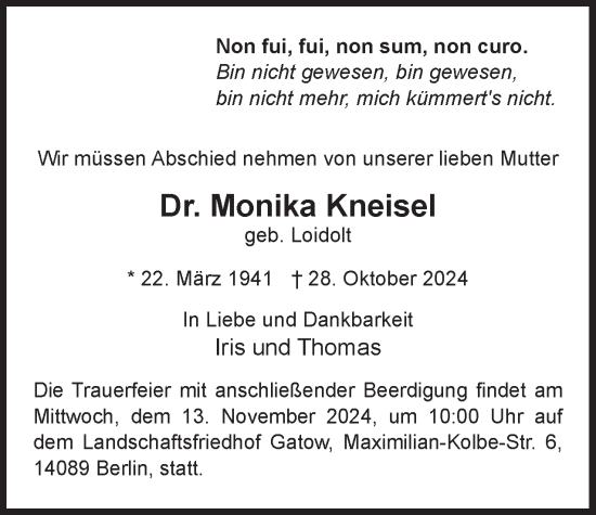 Traueranzeige von Monika Kneisel 