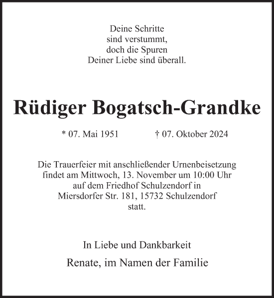 Traueranzeige von Rüdiger Bogatsch-Grandke von Berliner Morgenpost