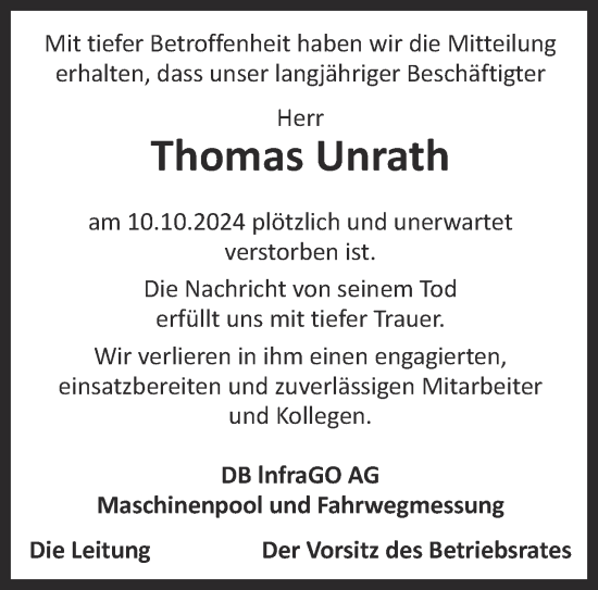 Traueranzeige von Thomas Unrath 