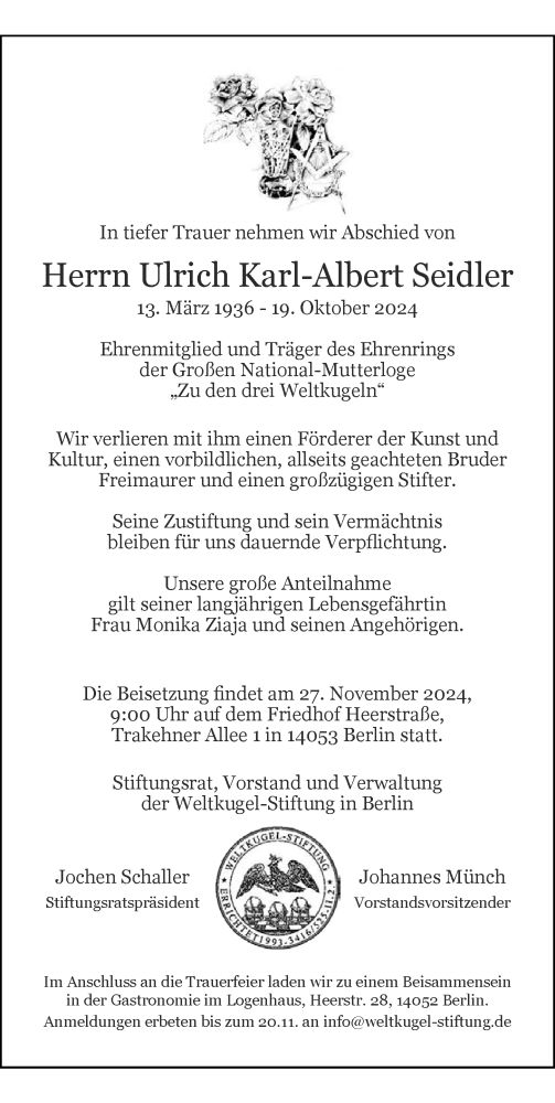 Traueranzeige von Ulrich Karl-Albert Seidler von Berliner Morgenpost