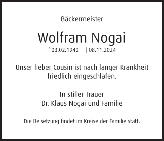 Traueranzeige von Wolfram Nogai 