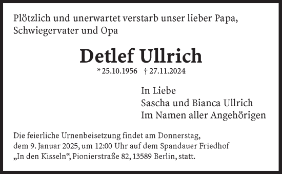 Traueranzeige von Detlef Ullrich 