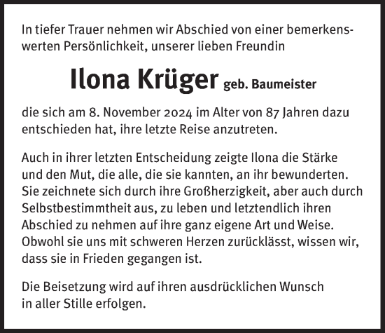 Traueranzeige von Ilona Krüger 