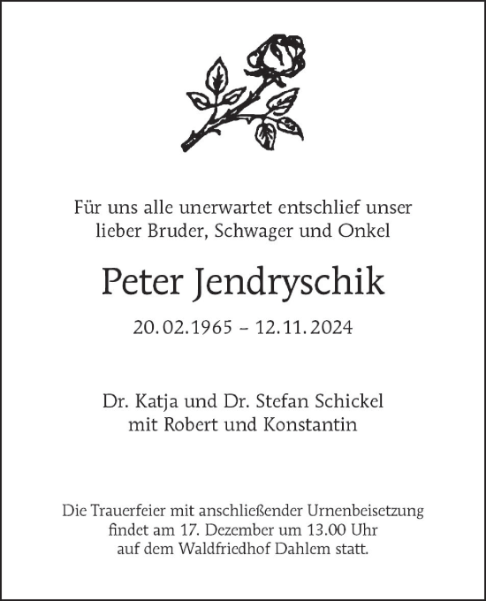 Traueranzeige von Peter Jendryschik von Berliner Morgenpost