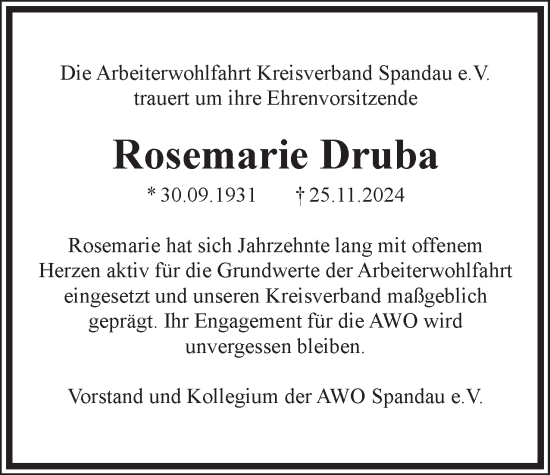 Traueranzeige von Rosemarie Druba 