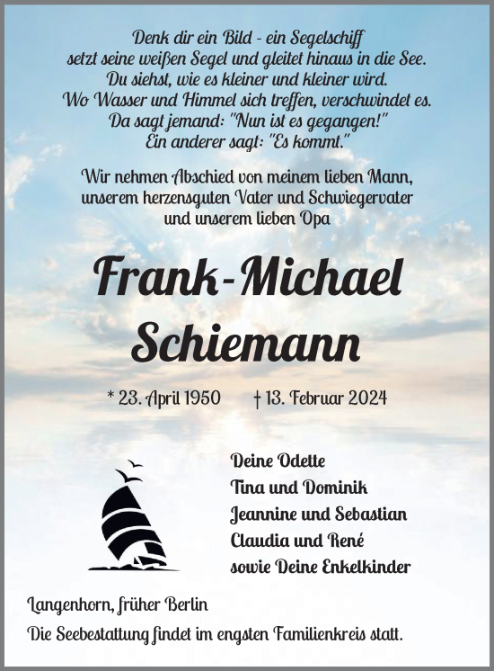 Traueranzeige von Frank-Michael Schiemann von Berliner Morgenpost