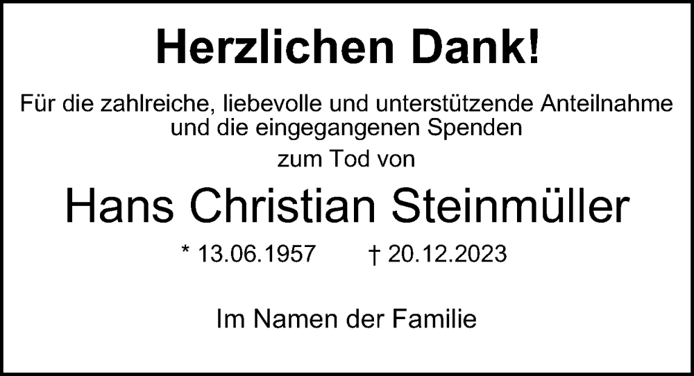  Traueranzeige für Hans Christian Steinmüller vom 04.02.2024 aus Berliner Morgenpost