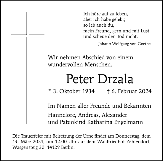 Traueranzeige von Peter Drzala von Berliner Morgenpost