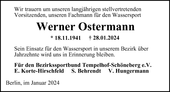 Traueranzeige von Werner Ostermann von Berliner Morgenpost