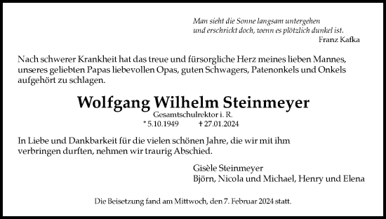 Traueranzeige von Wolfgang Wilhelm Steinmeyer 
