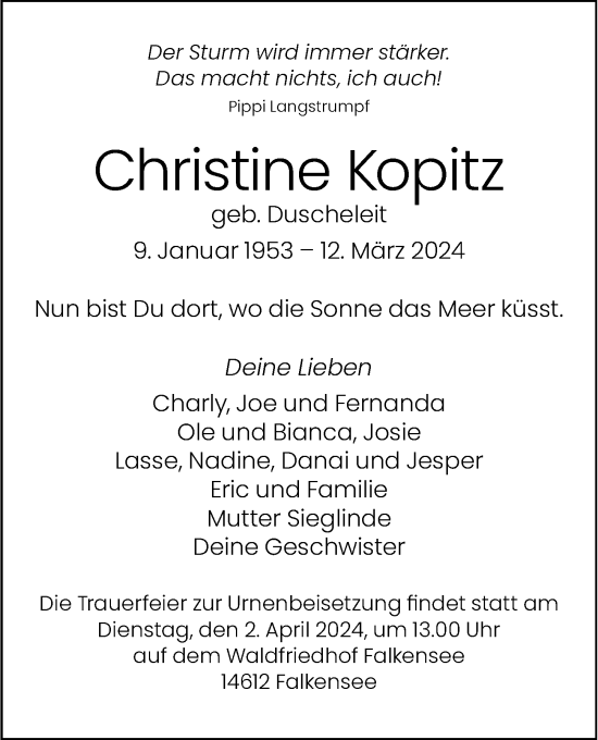 Traueranzeige von Christine Kopitz von Berliner Morgenpost