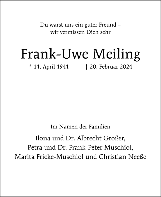 Traueranzeige von Frank-Uwe Meiling von Berliner Morgenpost