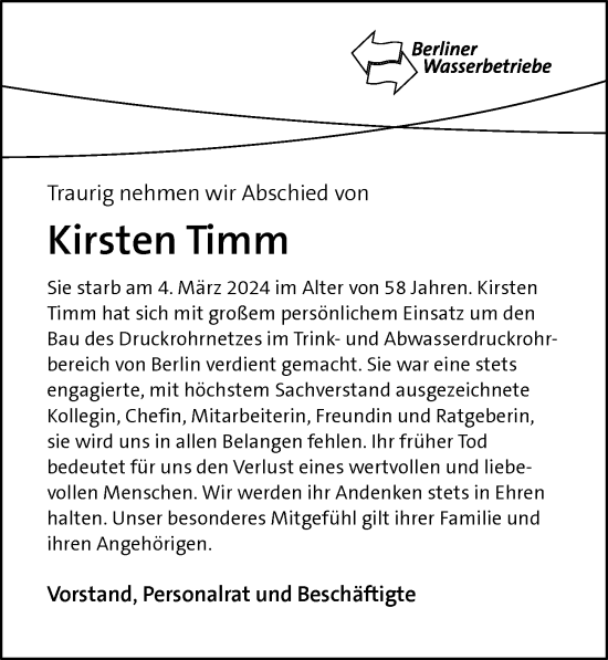 Traueranzeige von Kirsten Timm von Berliner Morgenpost
