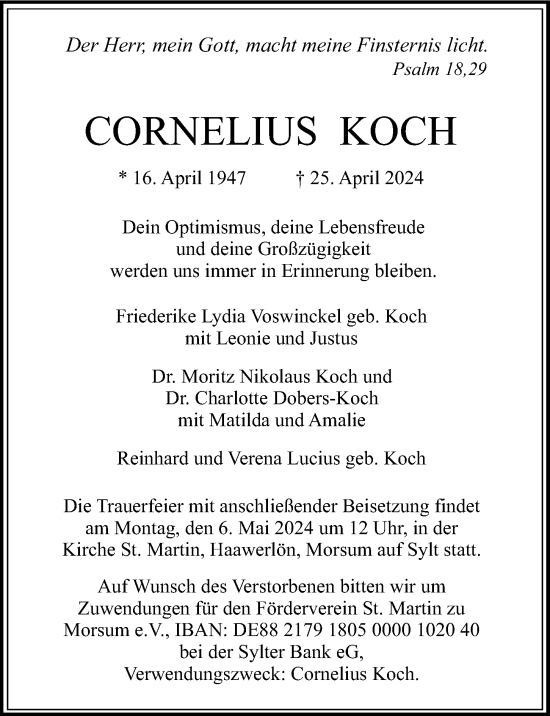 Traueranzeige von Cornelius Koch von Berliner Morgenpost