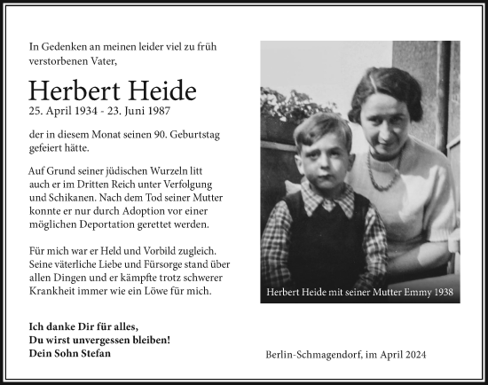 Traueranzeige von Herbert Heide von Berliner Morgenpost