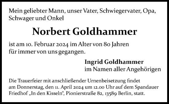 Traueranzeige von Norbert Goldhammer 
