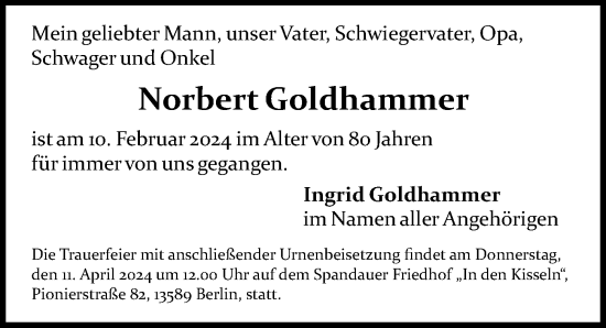 Traueranzeige von Norbert Goldhammer von Berliner Morgenpost