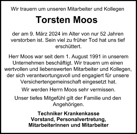 Traueranzeige von Torsten Moos von Berliner Morgenpost