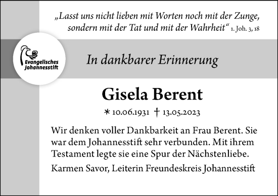 Traueranzeige von Gisela Berent von Berliner Morgenpost