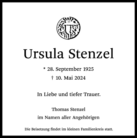 Traueranzeige von Ursula Stenzel von Berliner Morgenpost