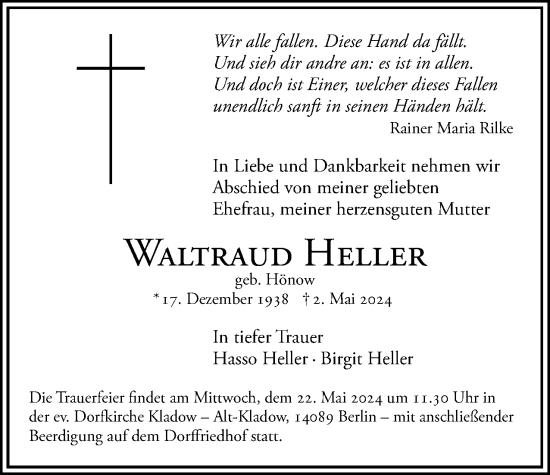 Traueranzeige von Waltraud Heller 