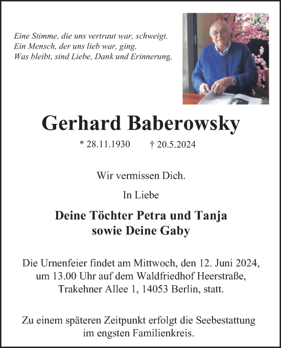 Traueranzeige von Gerhard Baberowsky von Berliner Morgenpost