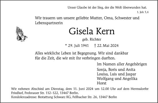 Traueranzeige von Gisela Kern von Berliner Morgenpost