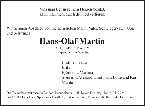 Traueranzeige von Hans-Olaf  Martin 