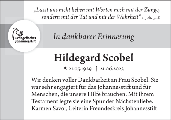 Traueranzeige von Hildegard Scobel von Berliner Morgenpost