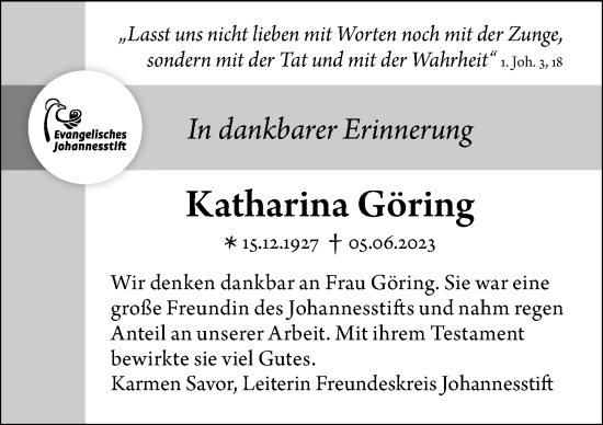 Traueranzeige von Katharina Göring von Berliner Morgenpost