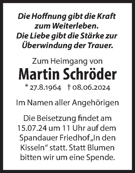 Traueranzeige von Martin Schröder 