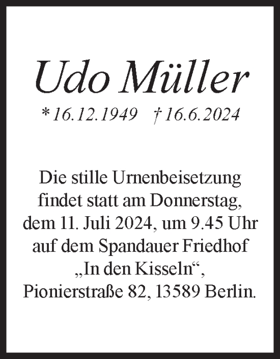 Traueranzeige von Udo Müller 
