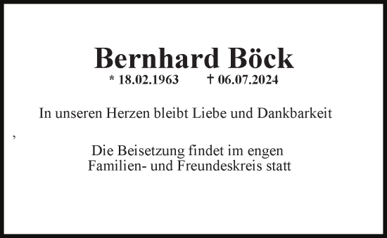 Traueranzeige von Bernhard Böck 