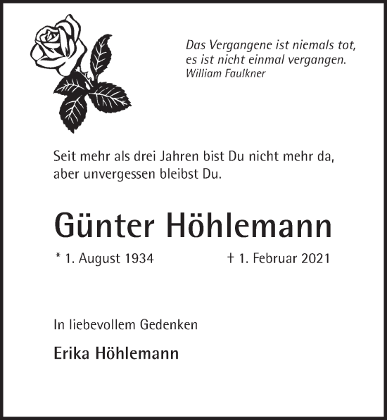 Traueranzeige von Günter Höhlemann von Berliner Morgenpost