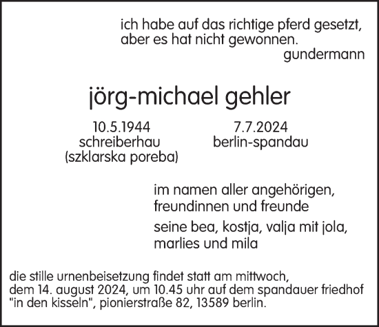 Traueranzeige von Jörg-Michael Gehler 