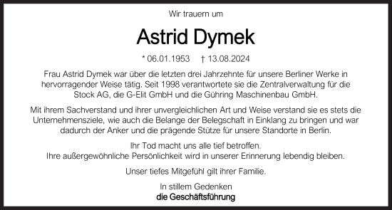 Traueranzeige von Astrid Dymek von Berliner Morgenpost