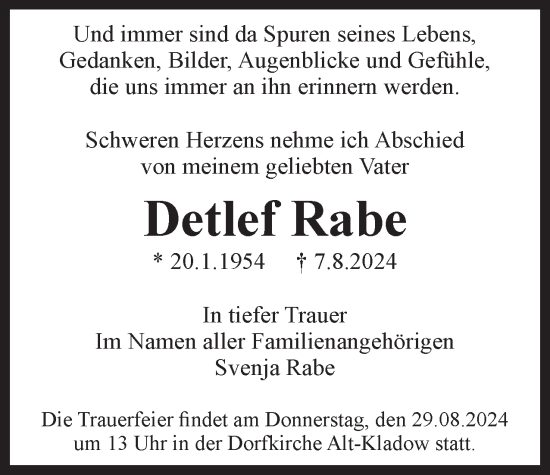 Traueranzeige von Detlef Rabe 