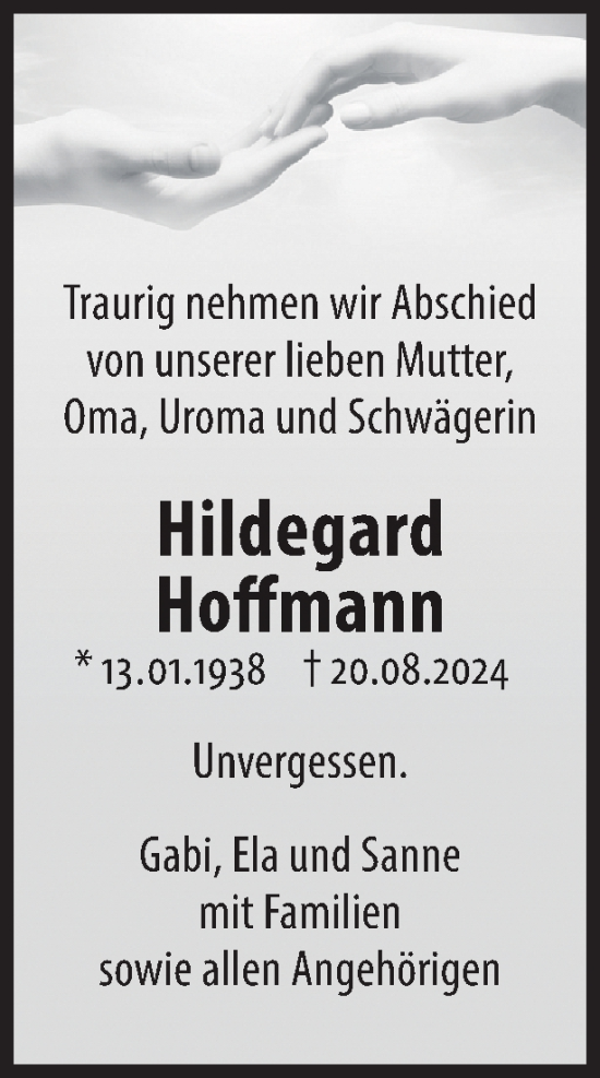 Traueranzeige von Hildegard Hoffmann 