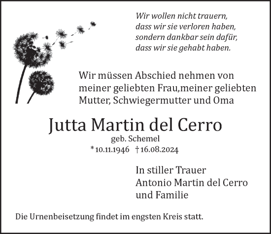 Traueranzeige von Jutta Martin  del Cerro 