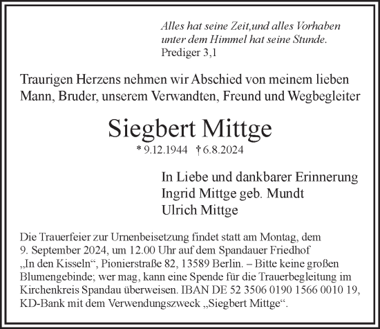 Traueranzeige von Siegbert Mittge 