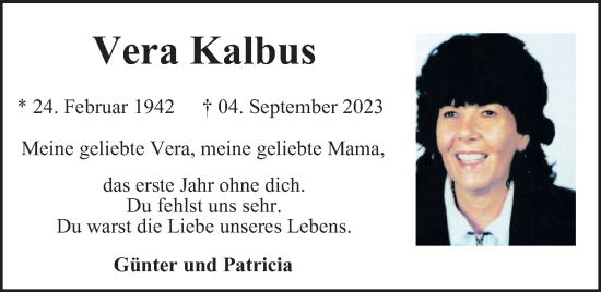 Traueranzeige von Vera Kalbus von Berliner Morgenpost