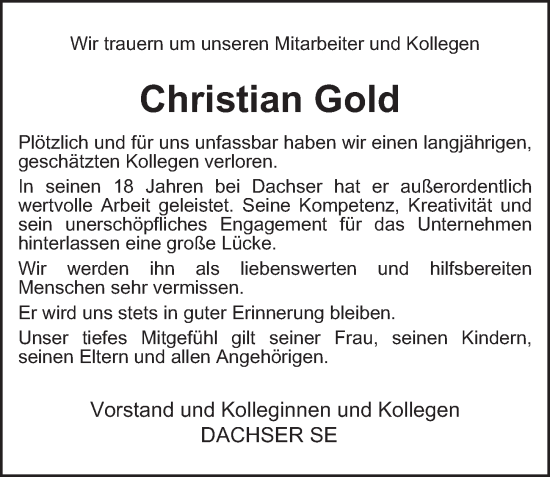 Traueranzeige von Christian Gold von Berliner Morgenpost