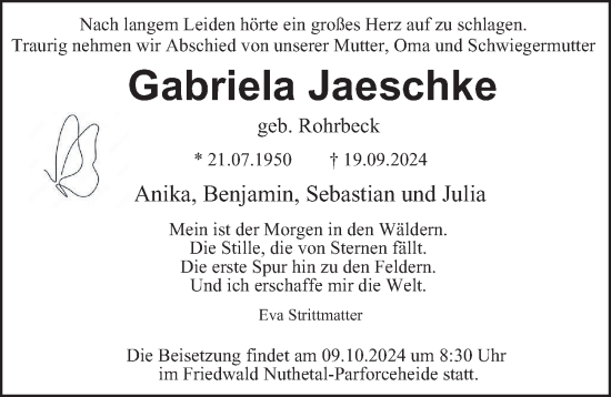 Traueranzeige von Gabriela Jaeschke von Berliner Morgenpost