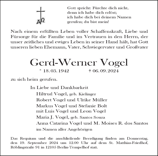 Traueranzeige von Gerd-Werner Vogel von Berliner Morgenpost